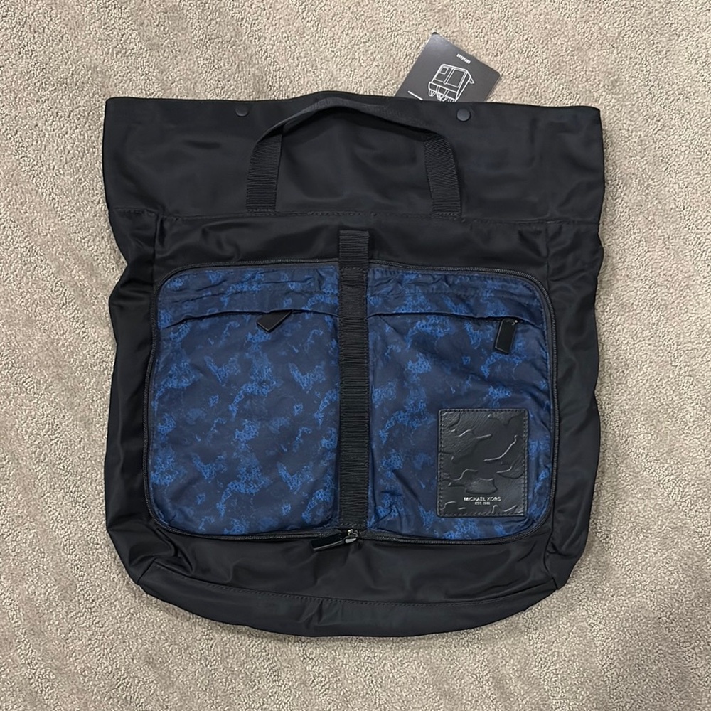 Stylish Black and Blue Michael Kors Men's Backpack and satchel